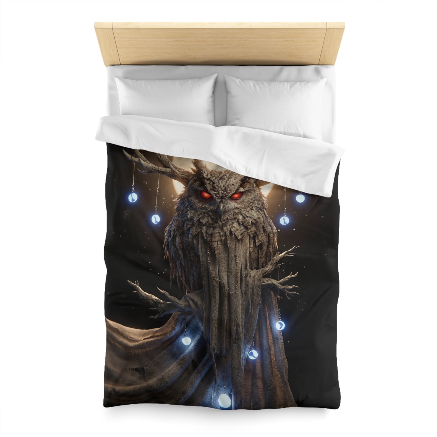 Moonlit Owl Sentinel Microfiber Duvet Cover – Crimson-Eyed Watcher of the Night
