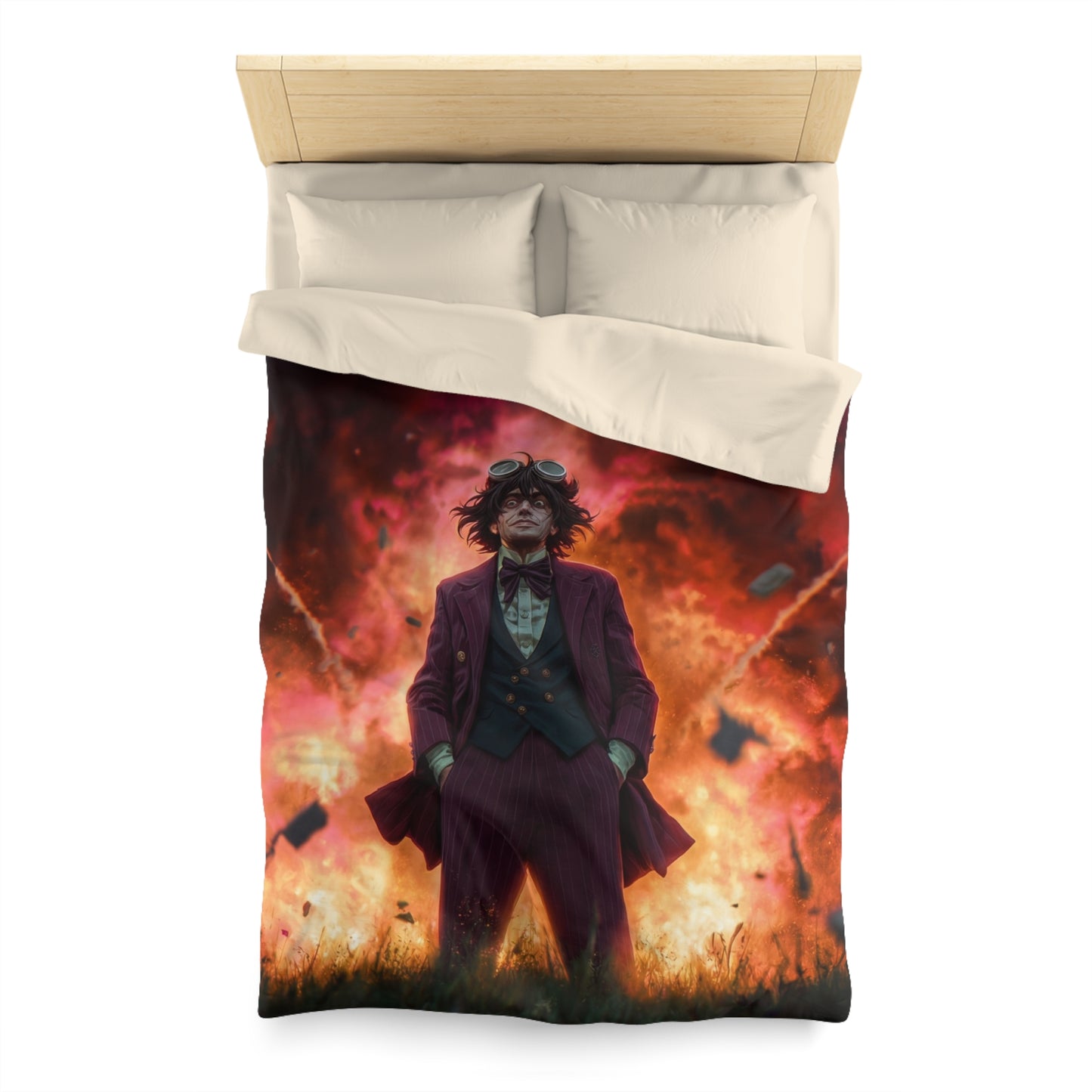 Explosive Goggles Man Microfiber Duvet Cover – Crimson Sky Aftermath