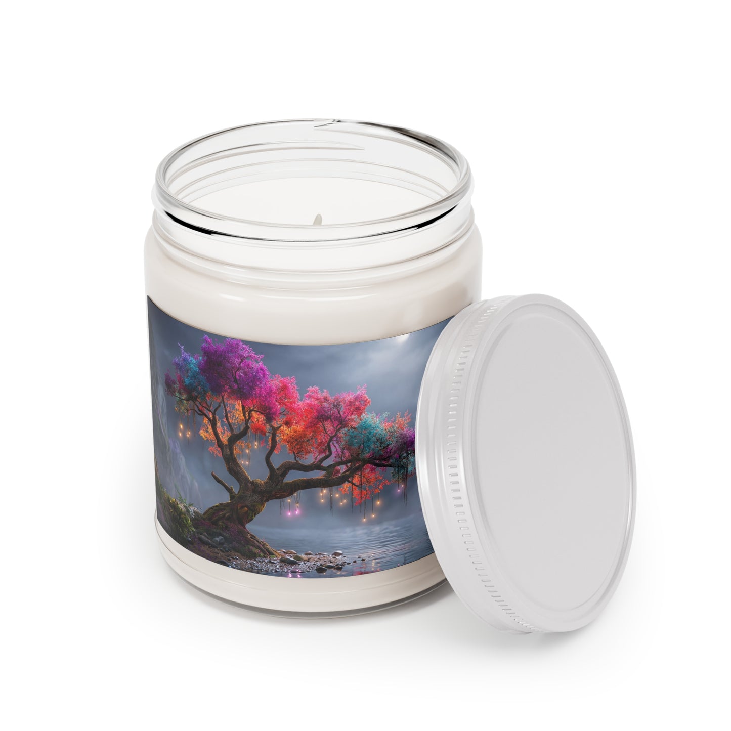 Chromatic Dream Tree Scented Soy Candles with White Lid, 9oz – Moonlit Spectrum Serenity