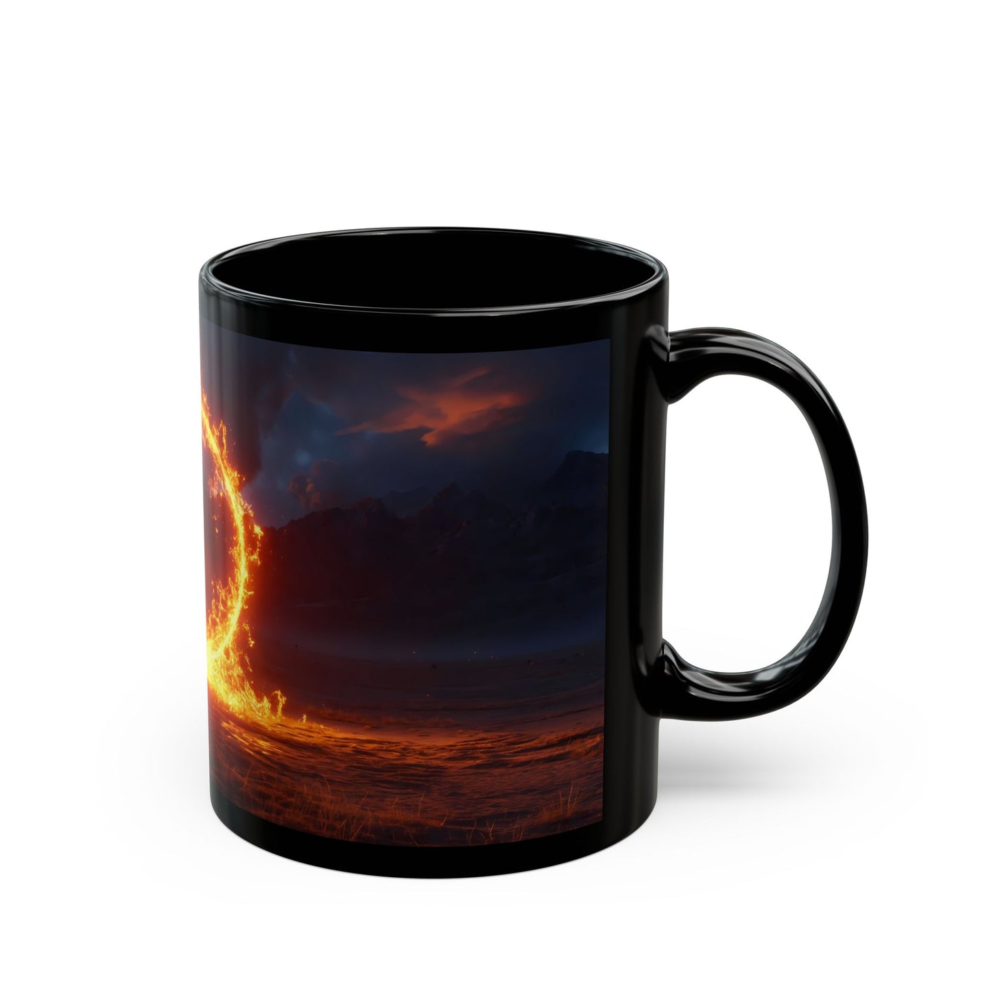 Fiery Portal Black Mug – Sunset Gateway to Another Realm