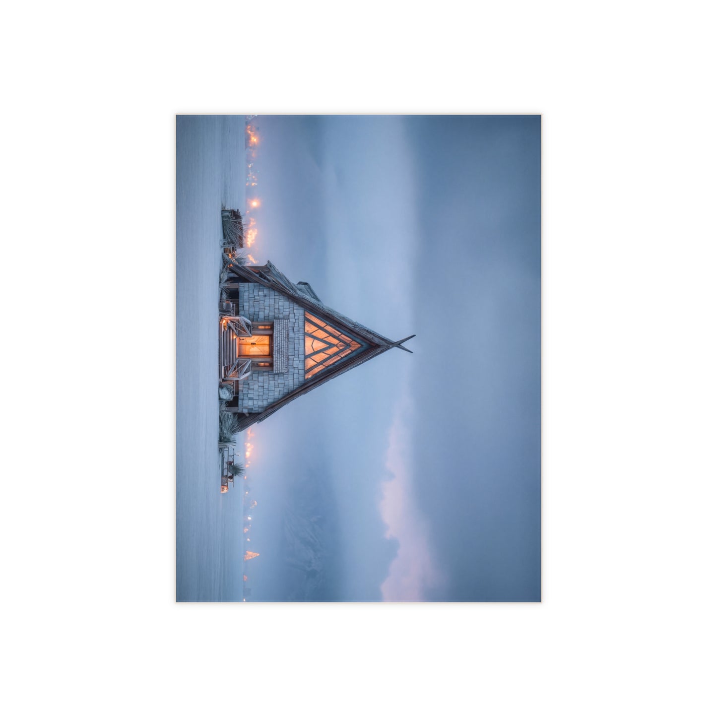 Frostbound A-Frame Cabin Ceramic Photo Tile – Warm Light in a Winter Hush