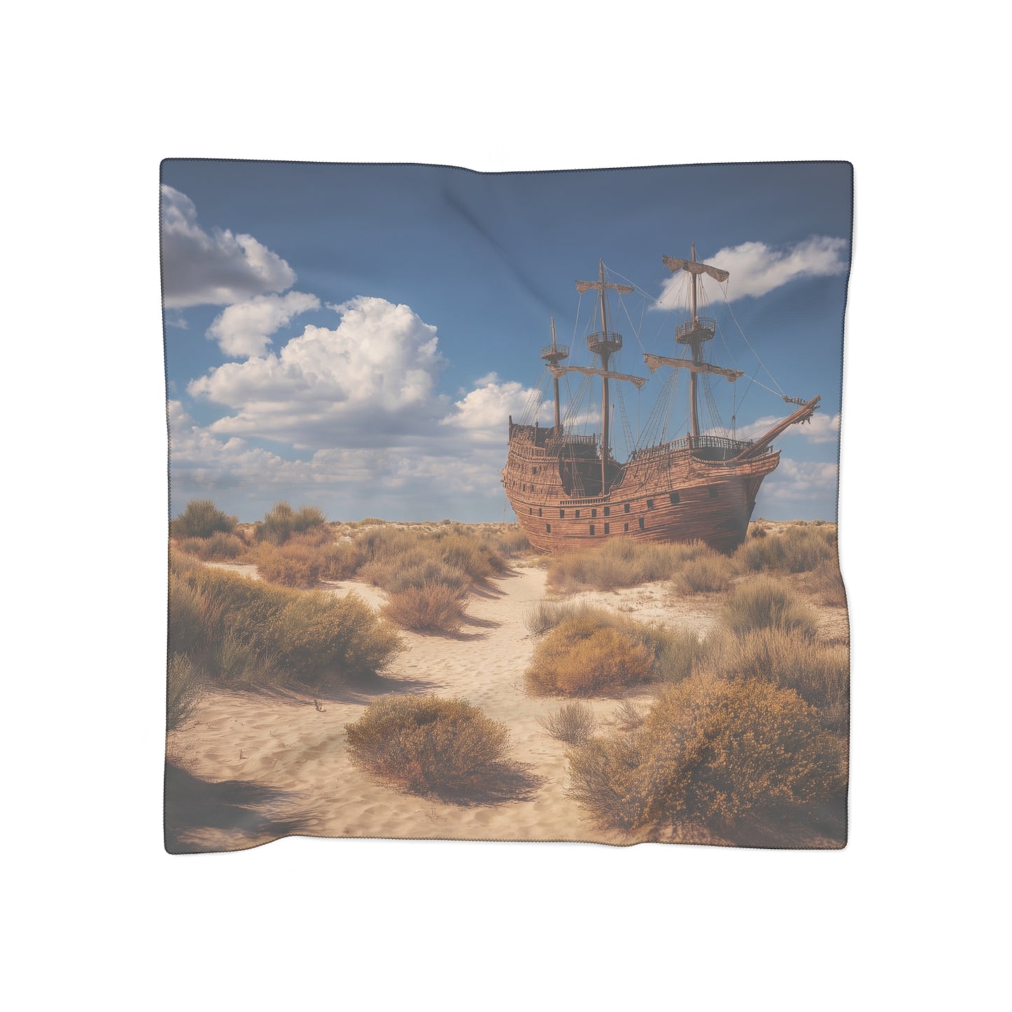 Deserted Galleon Poly Scarf – Sun-Drenched Shipwreck Dreamscape