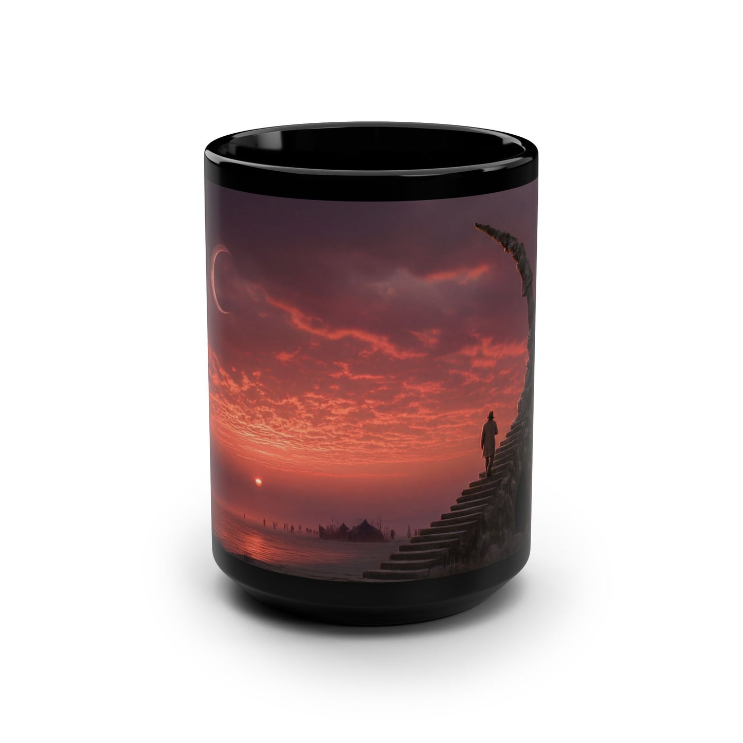 Solitary Climb Mug, 15oz – Crescent Moon & Stone Stairway Journey
