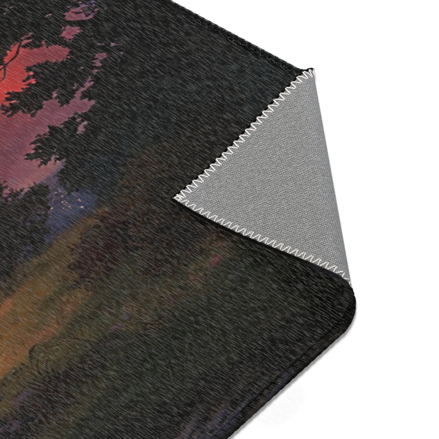 Sunset Sentinel Tower Rug – Warm Glow Over Mountain Path