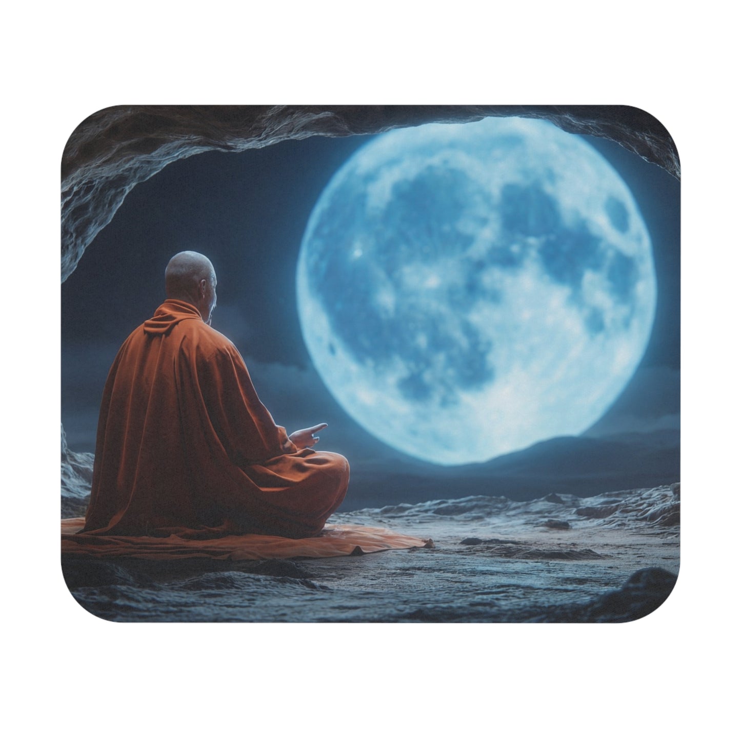 Moonlit Monk Mouse Pad (Rectangle) – Stillness Beneath the Celestial Glow