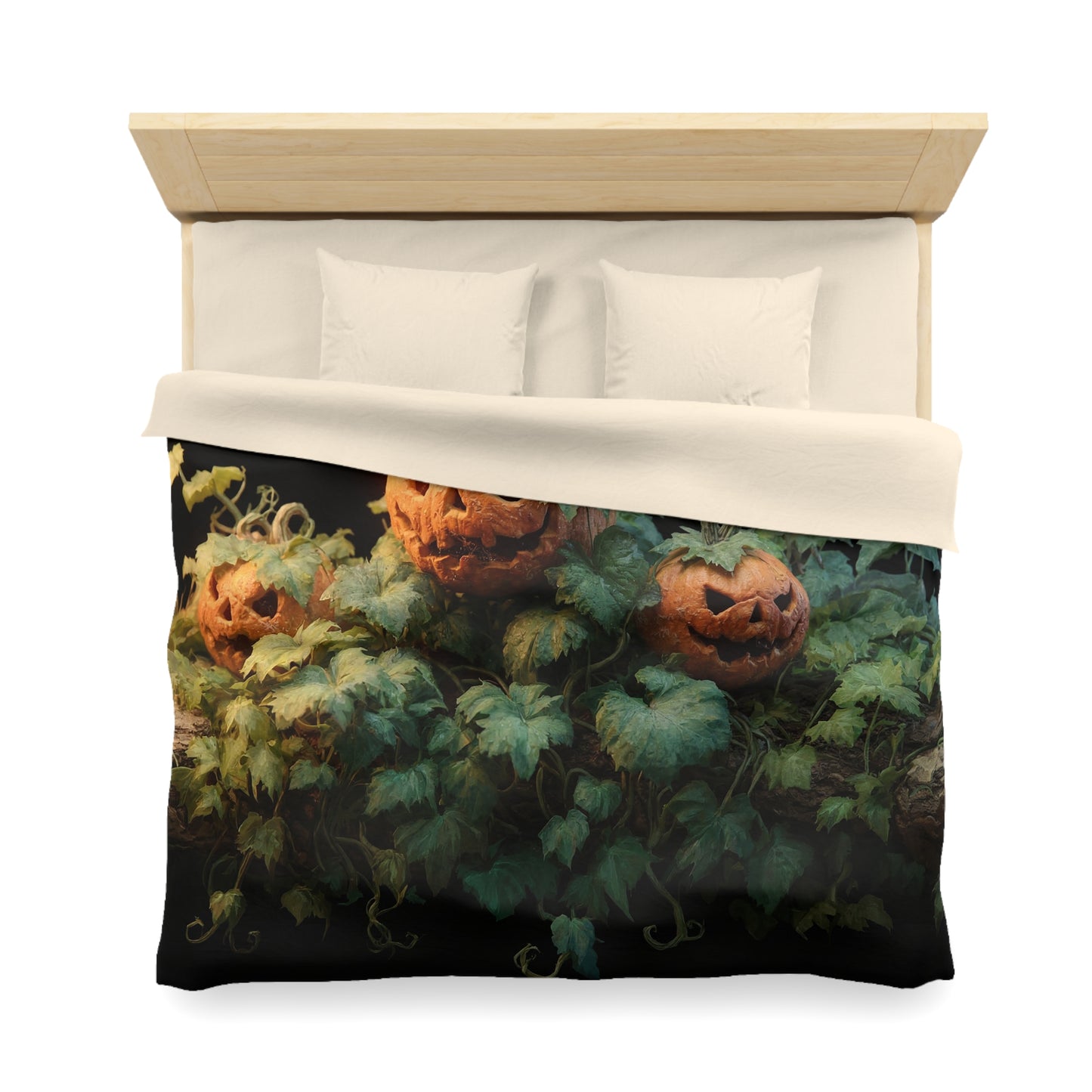 Whispering Jack-o’-Lanterns Microfiber Duvet Cover – Autumn’s Secret Glow