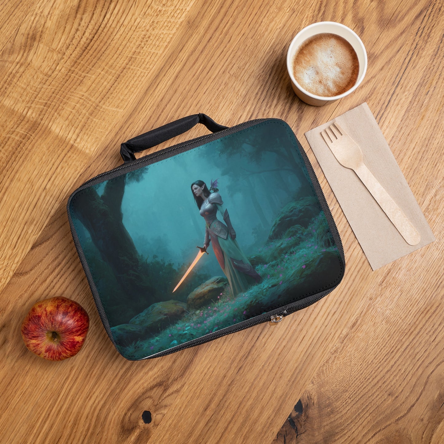 Elven Warrior with Glowing Sword Lunch Bag – Misty Grove Guardian