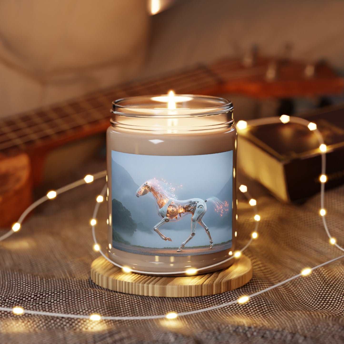Luminescent Cyber Horse Scented Soy Candles with White Lid, 9oz – Circuitry and Twilight Dreamscape