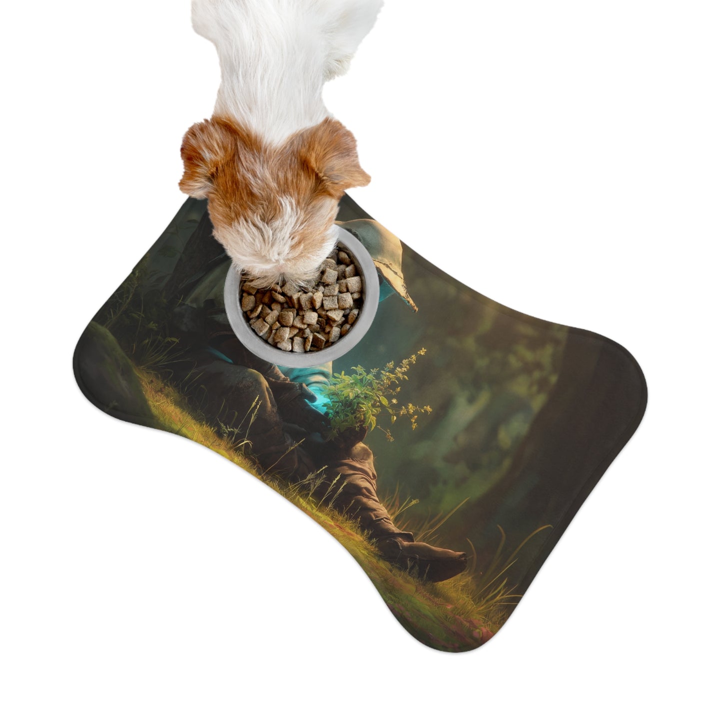 Forest Sentinel Pet Feeding Mats – Azure Glow Guardian in Mossy Grove