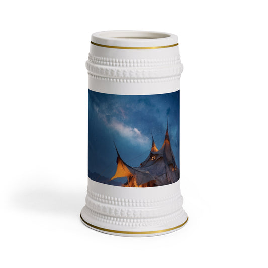 Starlit Campfire Stein Mug – Glowing Canvas Tent Under Milky Way