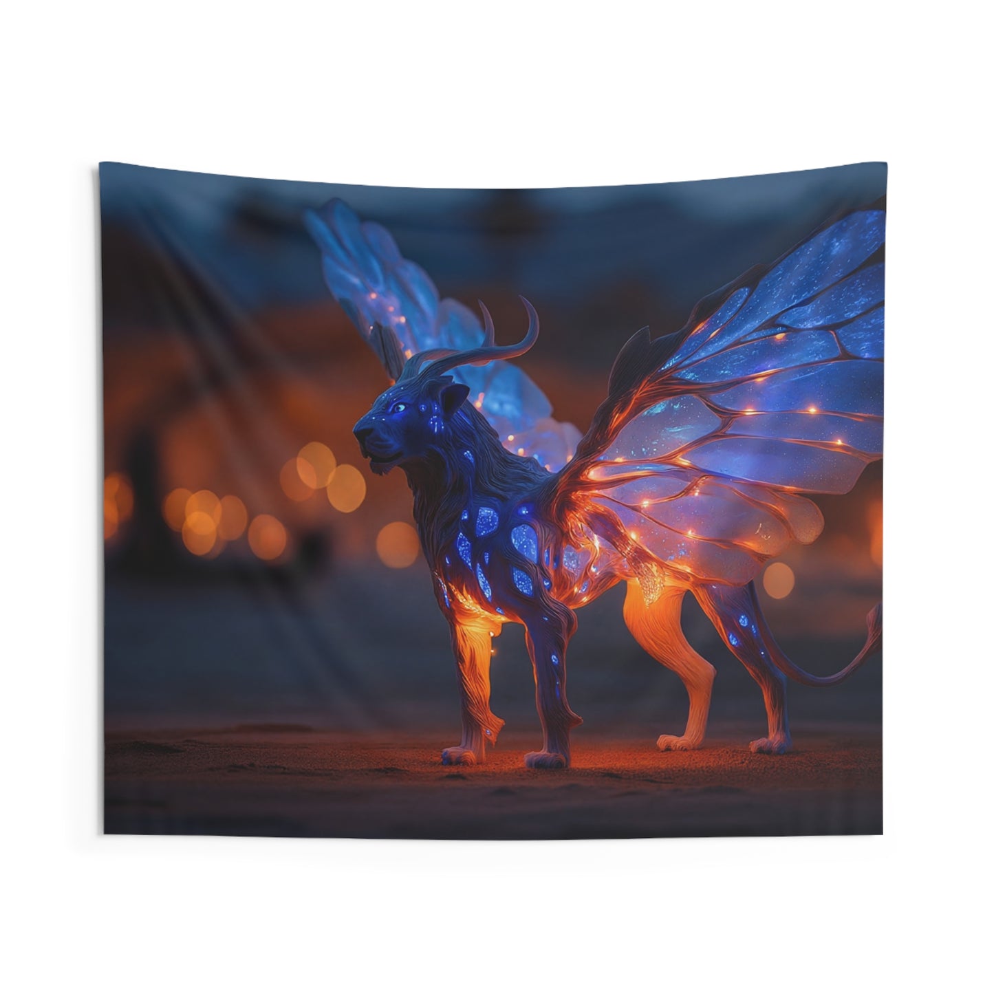 Celestial Lion with Wings Indoor Wall Tapestries – Twilight Guardian of the Sand Dunes