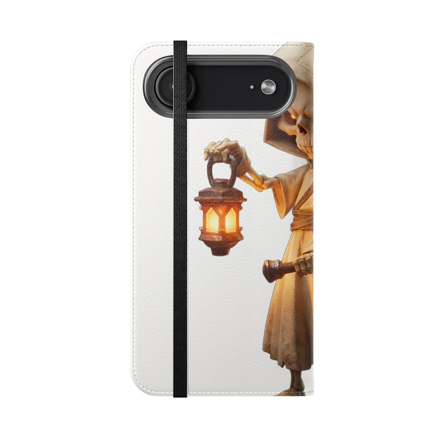 Lantern-Bearing Sentinel Flip Cases – Hooded Guardian with Scythe and Warm Glow