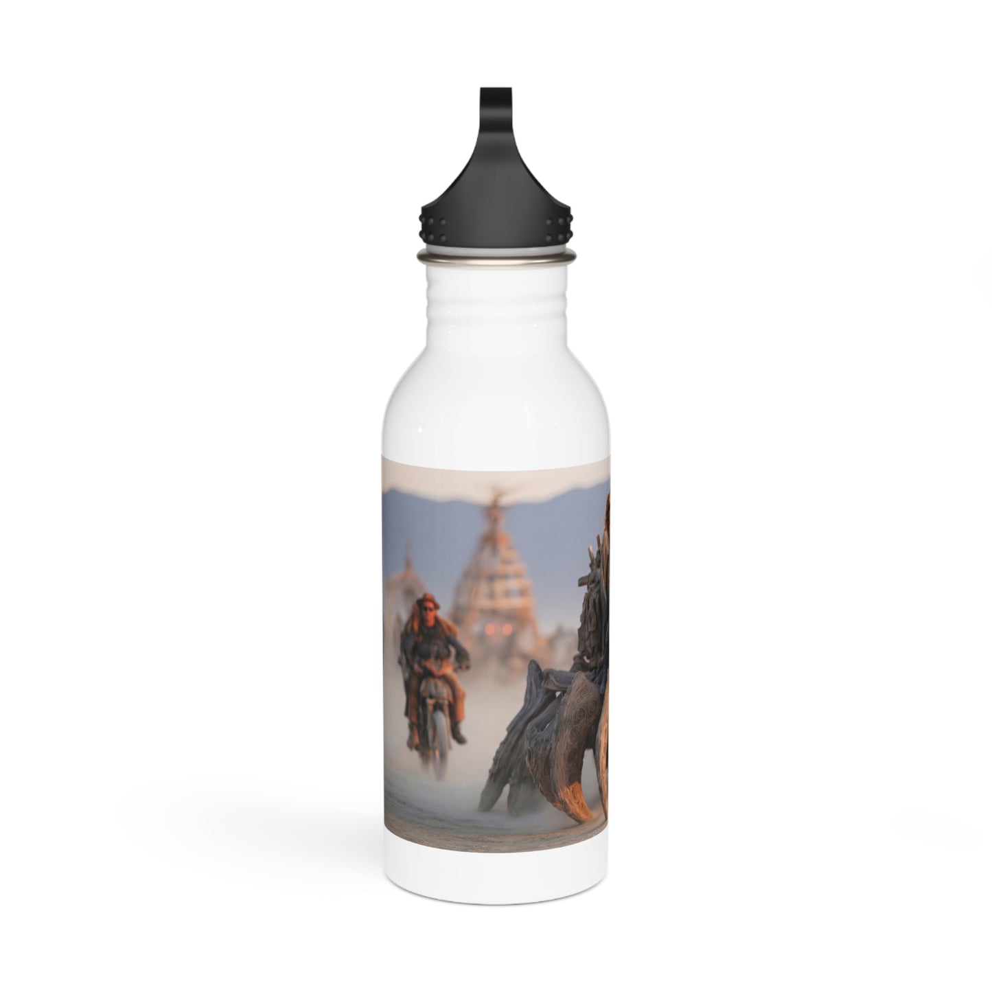 Desert Drifters Stainless Steel Water Bottle – Dusty Sandworm Ride at Sunset
