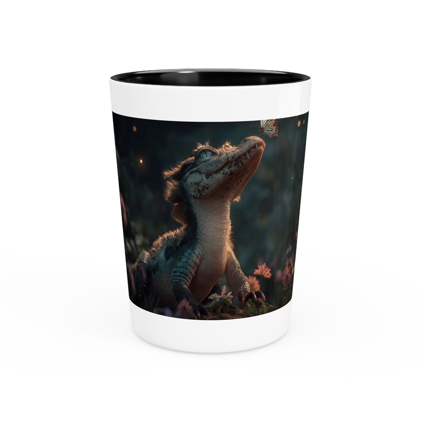 Mossy Alligator Sentinel Shot Glass – Gentle Guardian with Butterfly