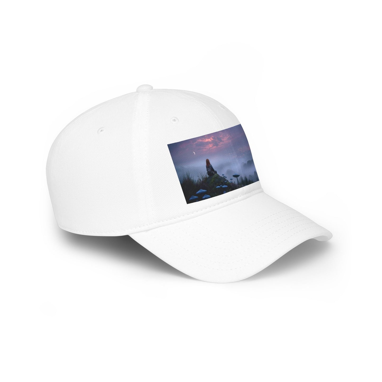 Misty Mountain Moonlight Low Profile Baseball Cap – Red-Haired Wanderer at Twilight