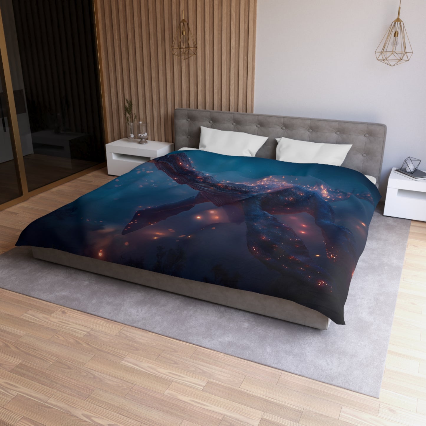 Celestial Plesiosaur Microfiber Duvet Cover – Twilight Guardian of the Deep