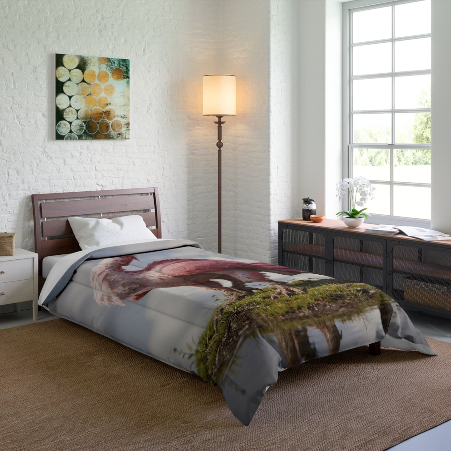 Pink Dawn Seraph Comforter – Ethereal Feathered Guardian
