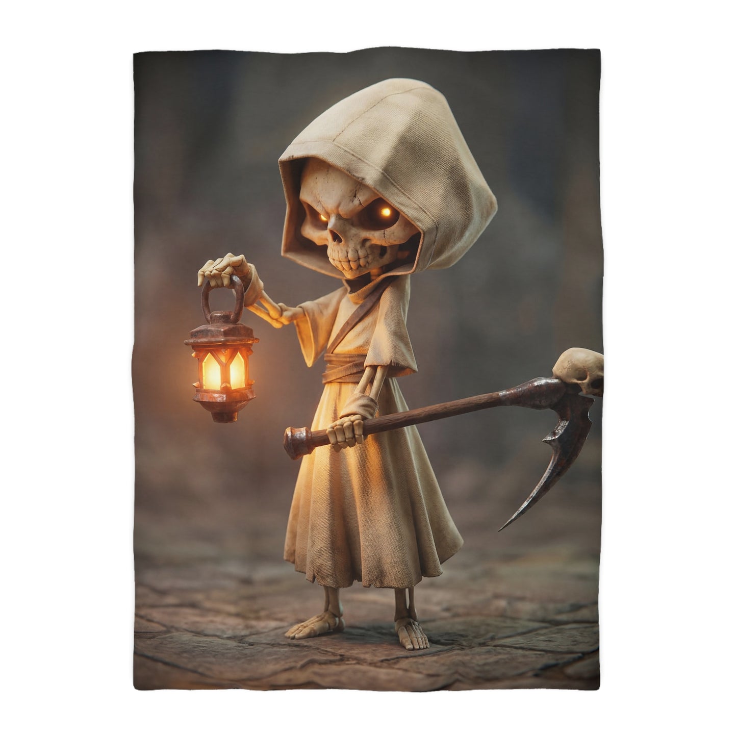 Lantern-Bearing Reaper Microfiber Duvet Cover – Warm Light Through the Veil