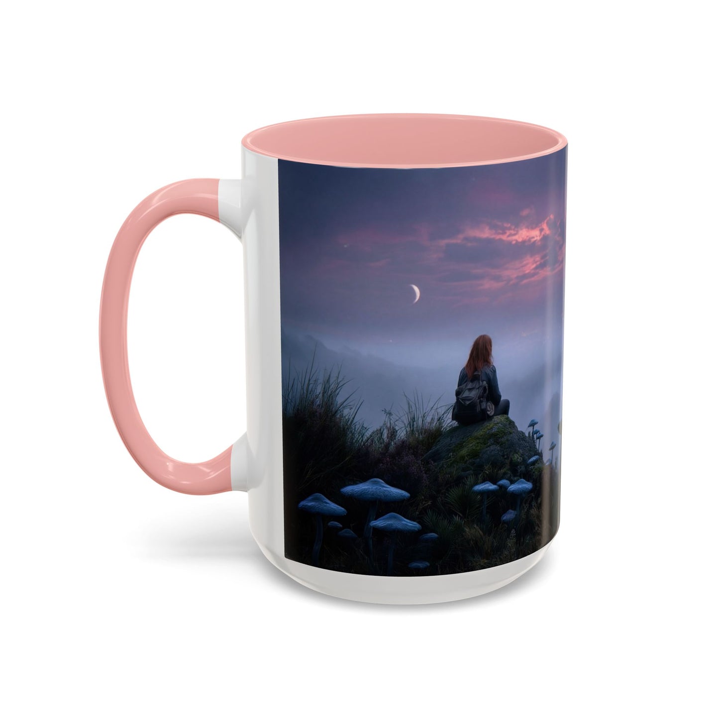 Moonlit Mycophile Accent Coffee Mug (11, 15oz) – Twilight Guardian of the Fungal Peaks