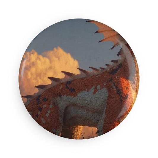 Sunset Dragon Button Magnet, Round (1 & 10 pcs) – Golden Hour Guardian