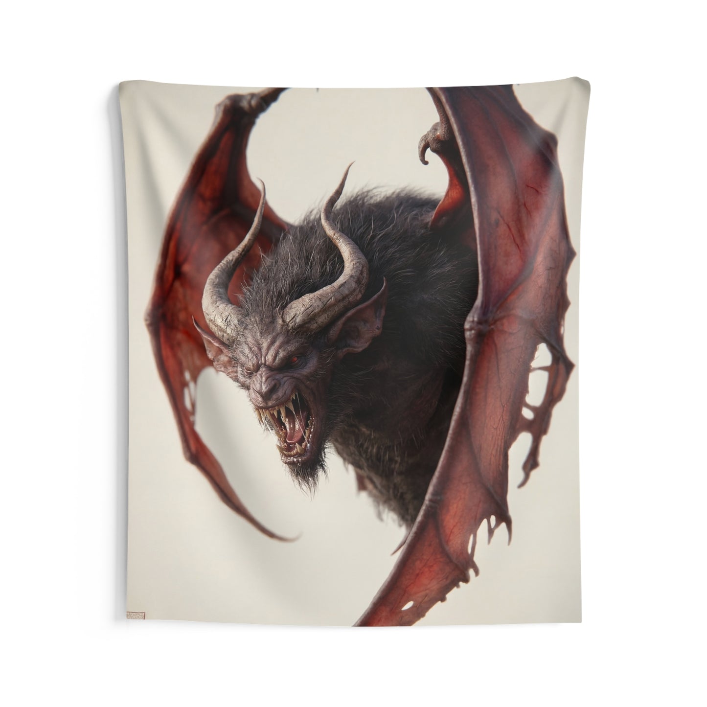 Wrathful Winged Beast Indoor Wall Tapestries – Crimson Scream Against the Pale Sky