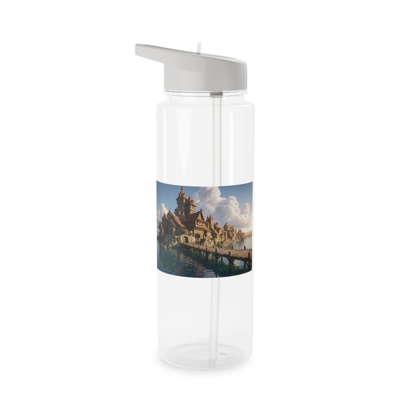 Ancient Waterfront Village Tritan Water Bottle – Cobblestone Coast & Twilight Tide
