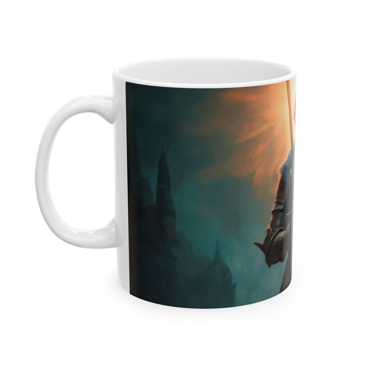 Sunlit Sentinel Ceramic Mug – (11oz, 15oz) Dawn’s Radiant Resolve