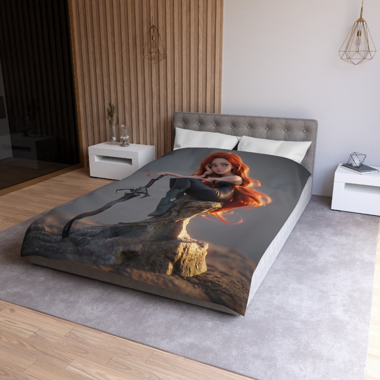 Crimson Sentinel Microfiber Duvet Cover – Sunset Resting on a Weathered Stone