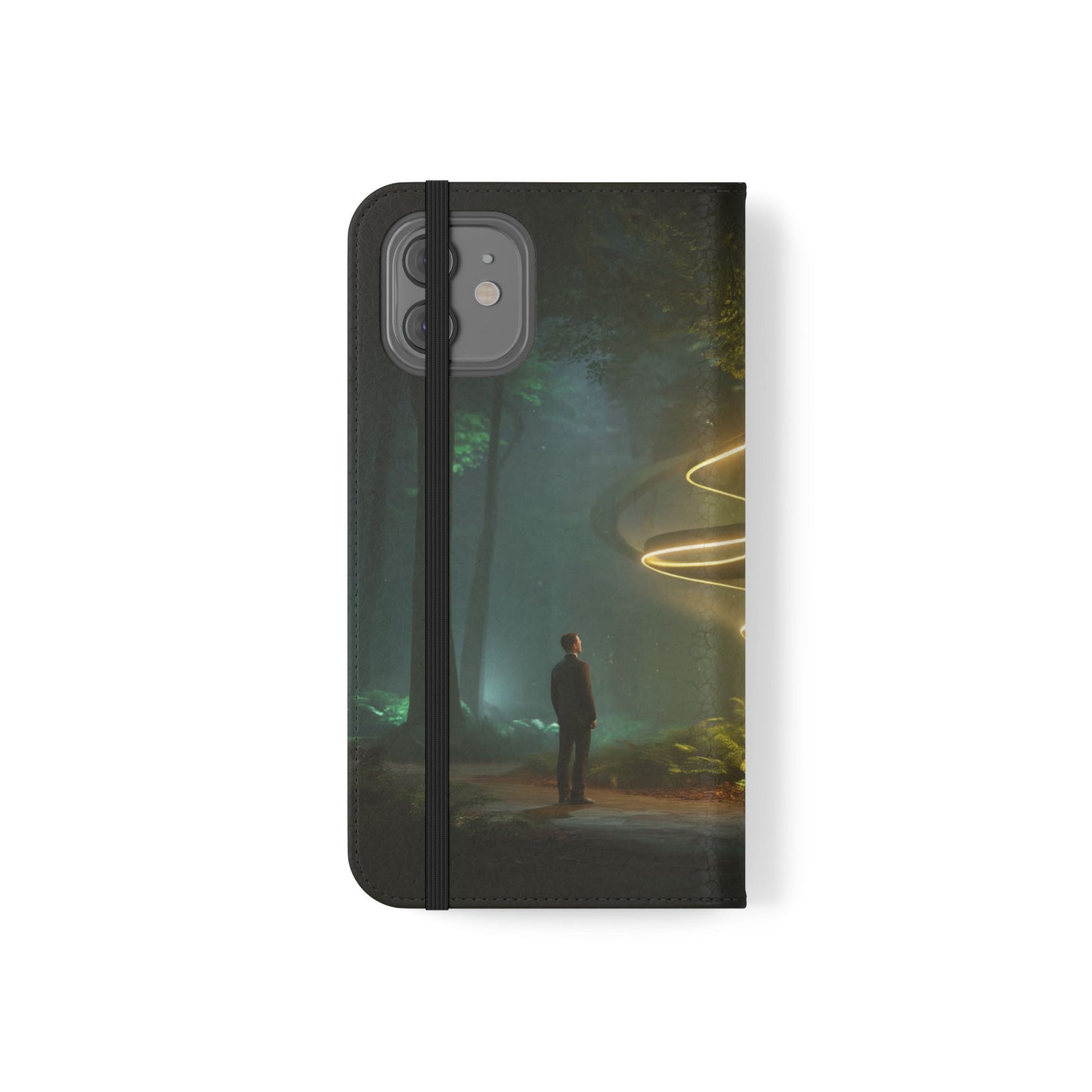 Luminous Spiral Forest Flip Cases – Golden Light Rings Mystery Scene