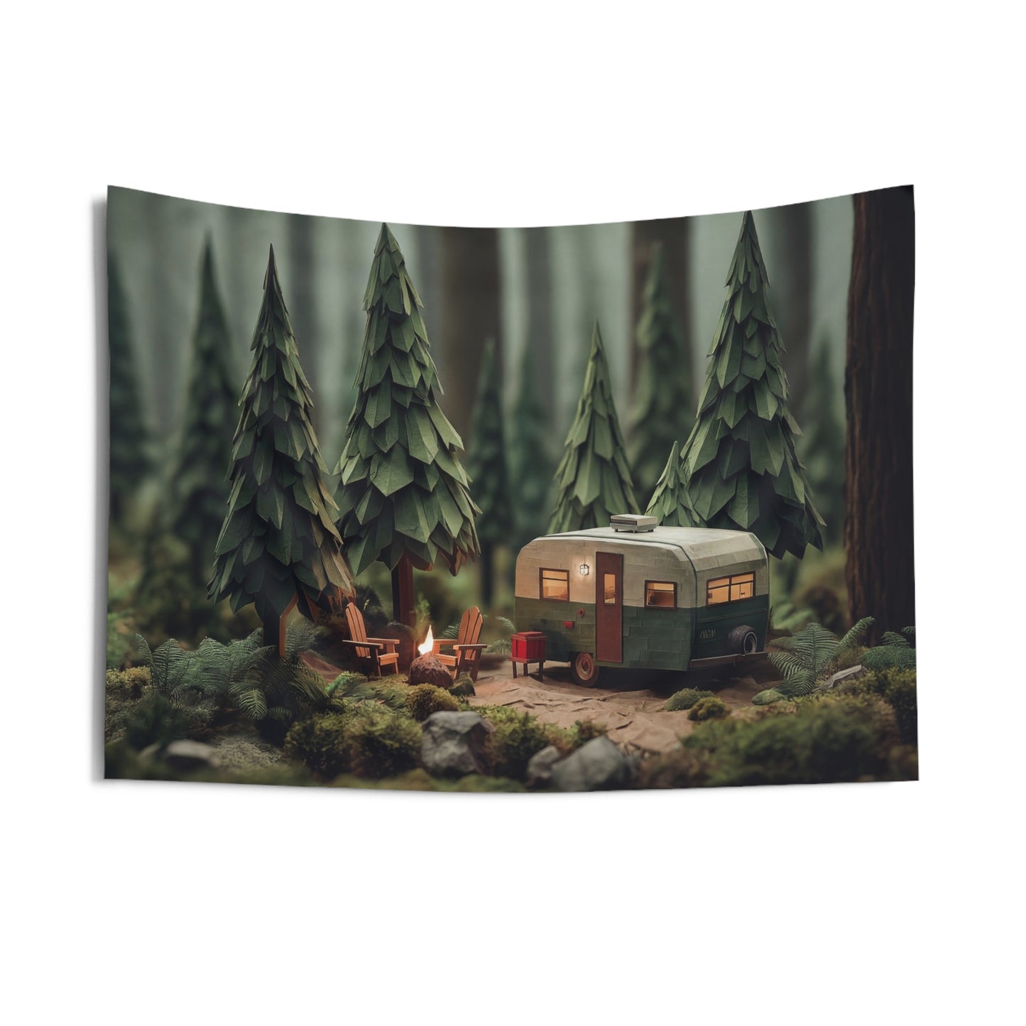 Forest Campervan Wall Tapestry – Whispering Pines & Warm Light Escape