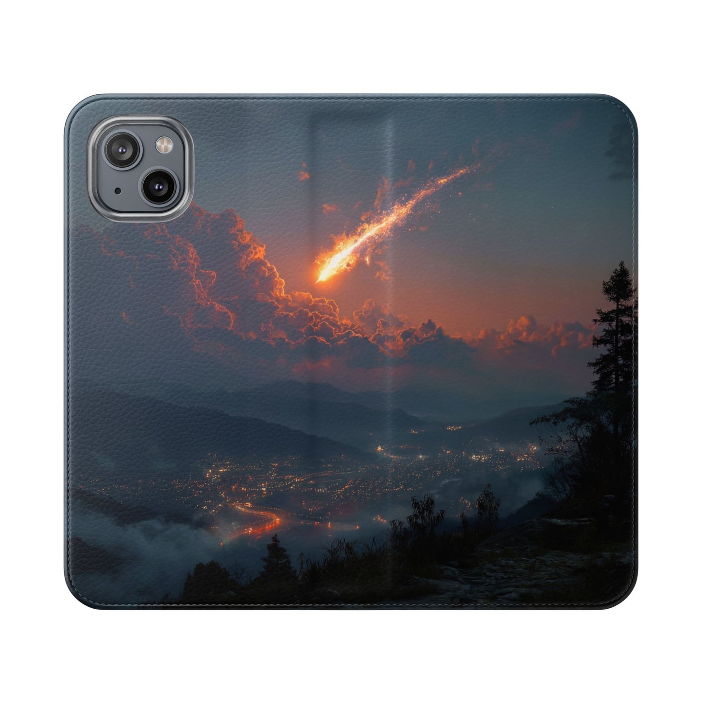 Meteor Over Valley Flip Cases – Crimson Sky Sentinel Cover