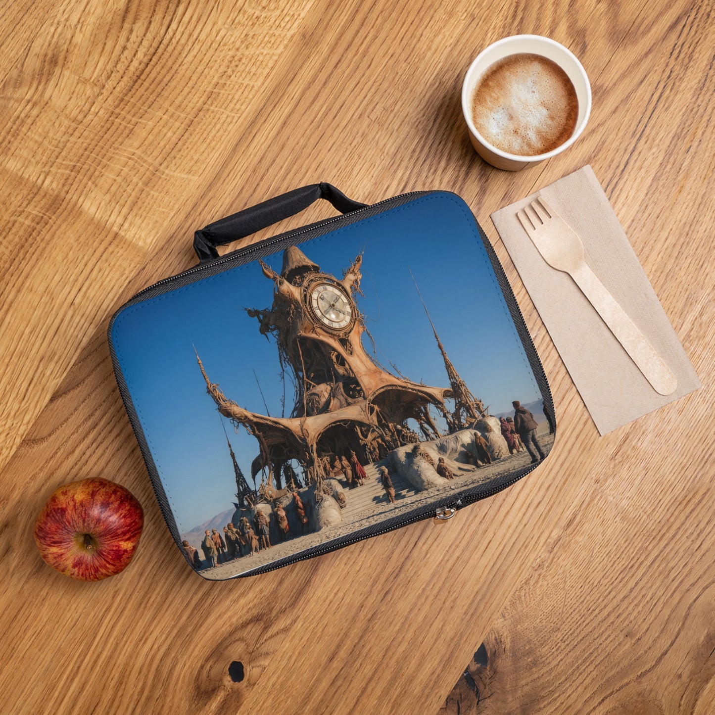 Desert Clocktower Lunch Bag – Timeless Sandscape Sanctuary