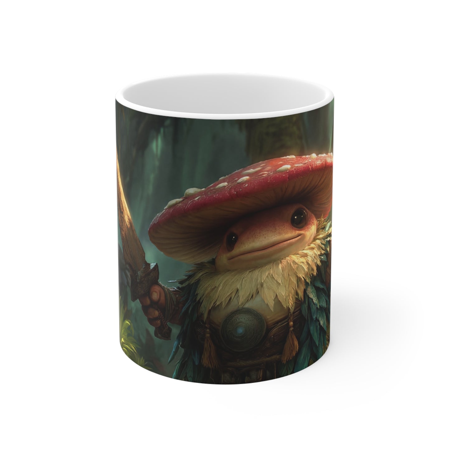 Forest Guardian Mushroom Warrior Ceramic Mugs (11oz\15oz\20oz) – Sunlit Canopy Embrace