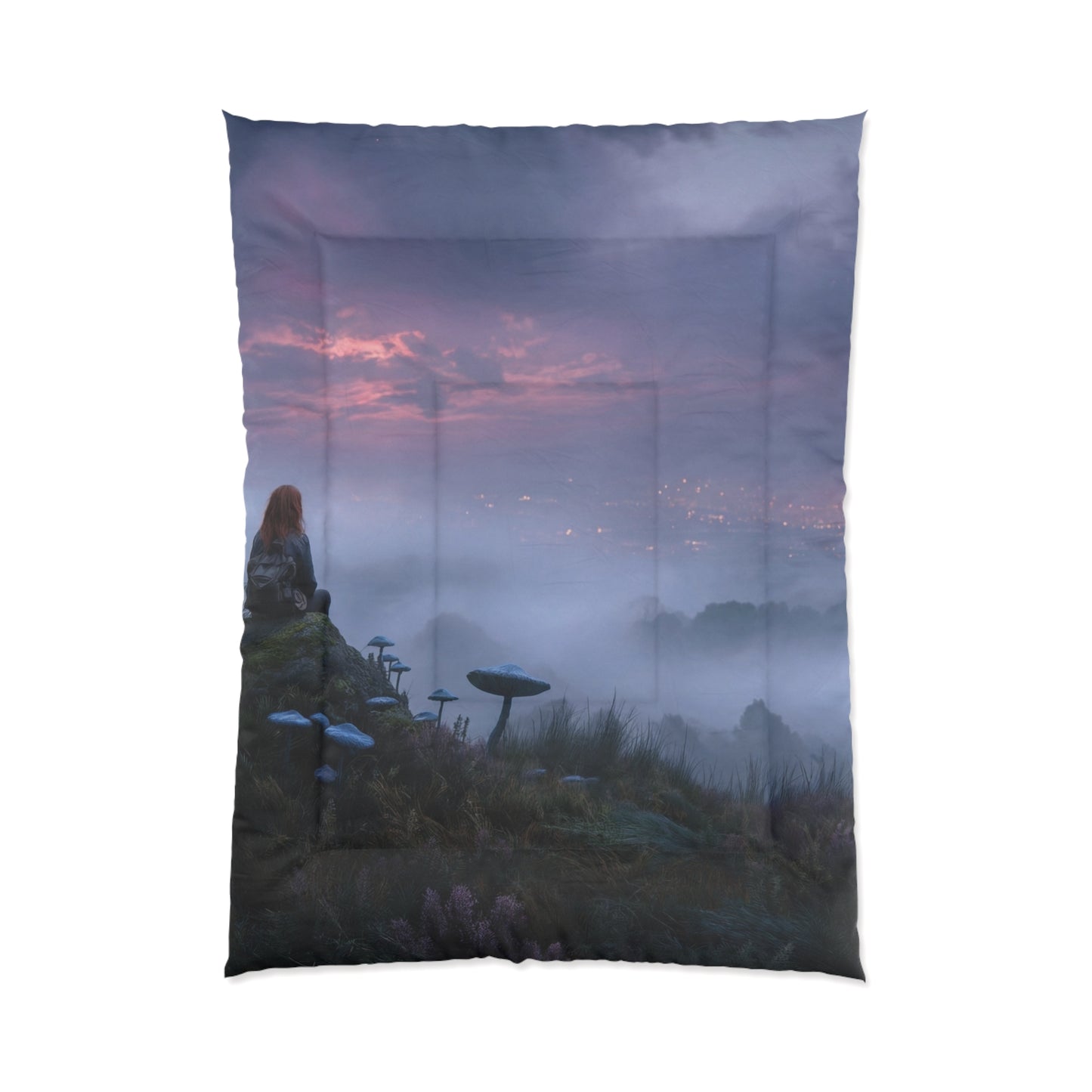 Moonlit Wanderer Comforter – Twilight Meadow with Glowing Mushrooms