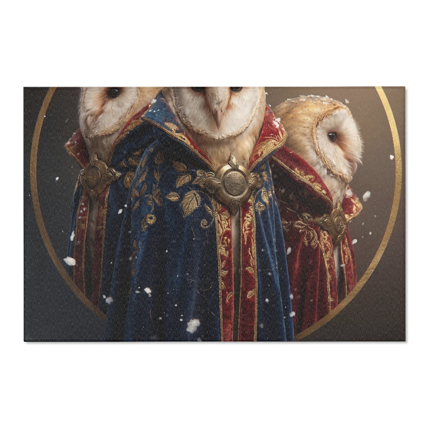 Three Owls in Velvet Robes Area Rug – Snow-Kissed Regal Guardianship