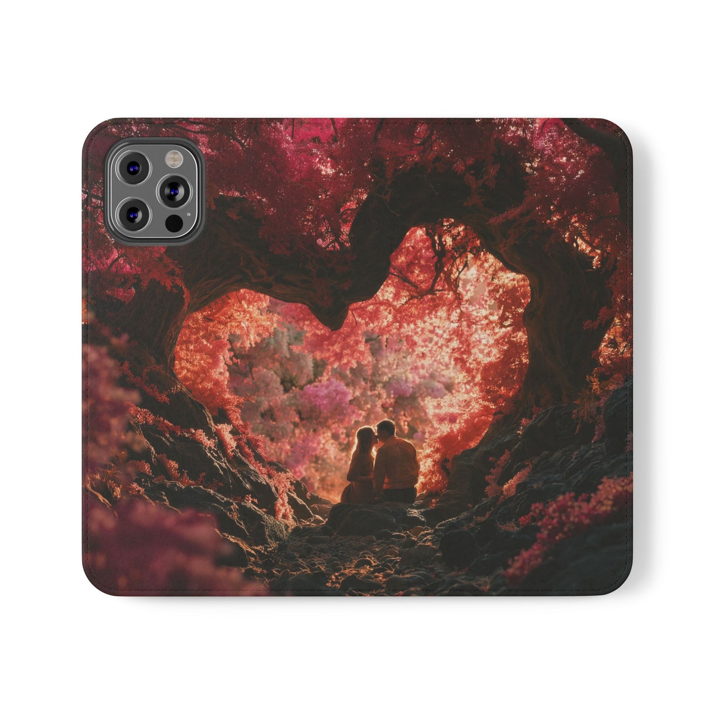 Crimson Arch Flip Cases – Heart-Shaped Canopy Romance