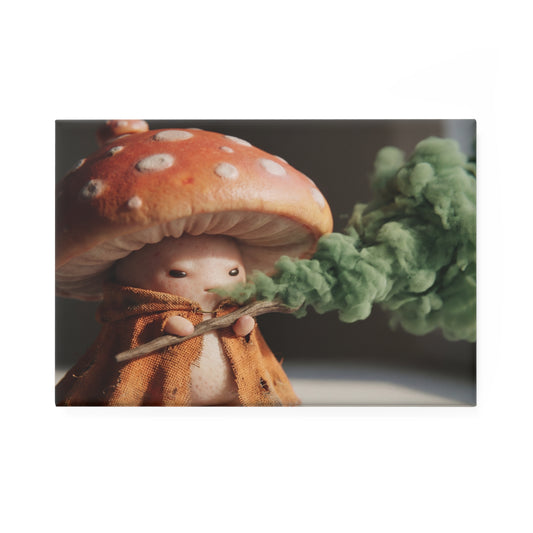 Mushroom Wizard Button Magnet, Rectangle (1 & 10 pcs) – Green Smoke and Sunlit Wisdom