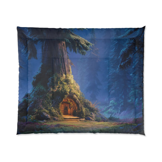 Whispering Grove Treehouse Comforter – Warm Hearth in Midnight Woods