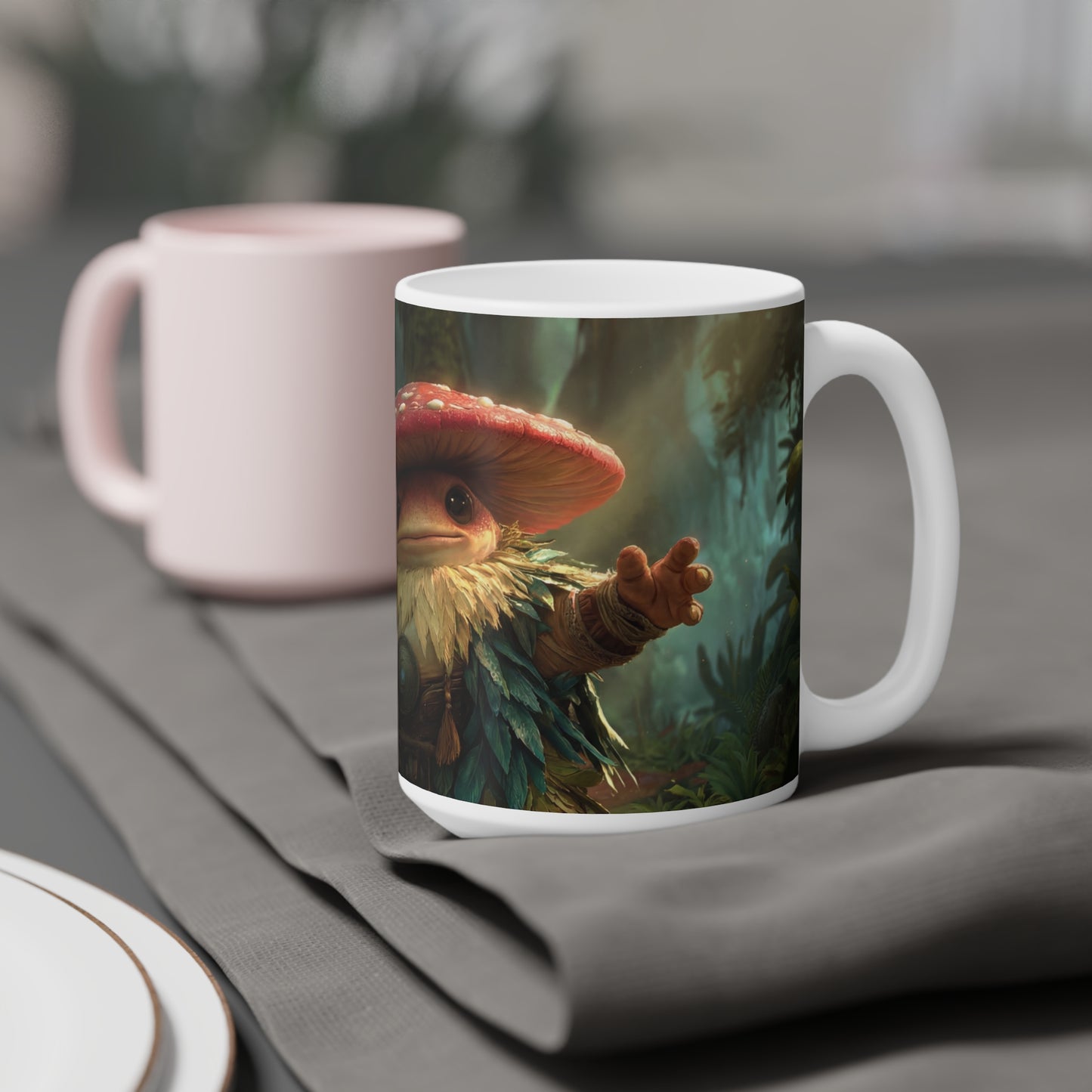 Forest Guardian Mushroom Warrior Ceramic Mugs (11oz\15oz\20oz) – Sunlit Canopy Embrace