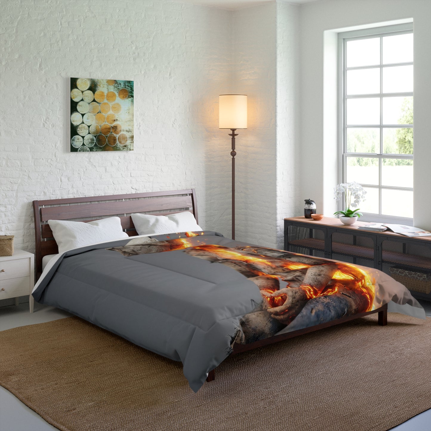 Fiery Awakening Comforter – Crumpled Paper Figure in Blaze