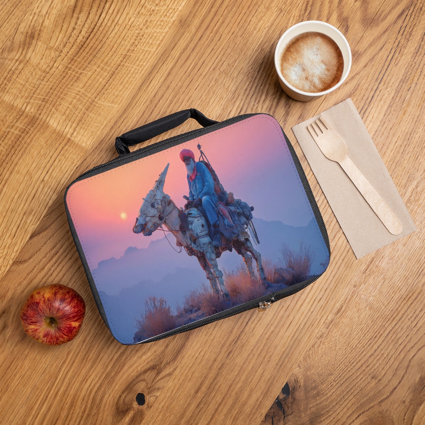 Cyber Donkey Rider Lunch Bag – Sunset Sentinel of the Dusty Peaks