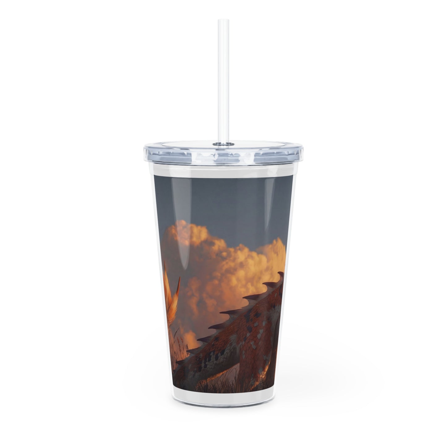 Sunset Dragon Plastic Tumbler with Straw – Golden Hour Guardian