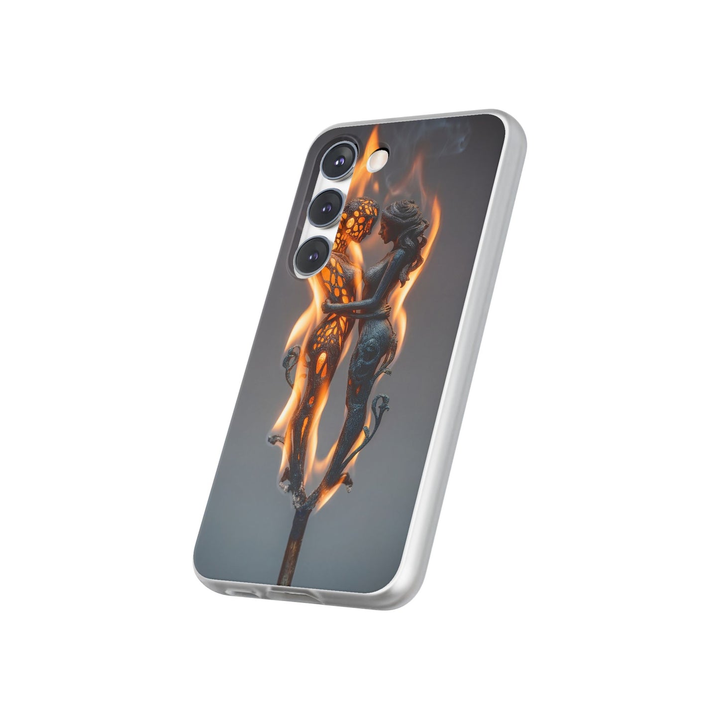 Flame-Embraced Lovers Flexi Cases – Intimate Glow Within the Fire