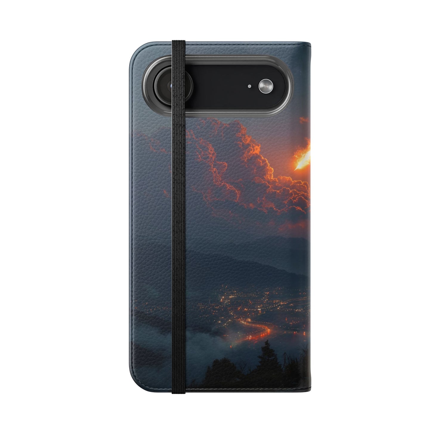 Meteor Over Valley Flip Cases – Crimson Sky Sentinel Cover
