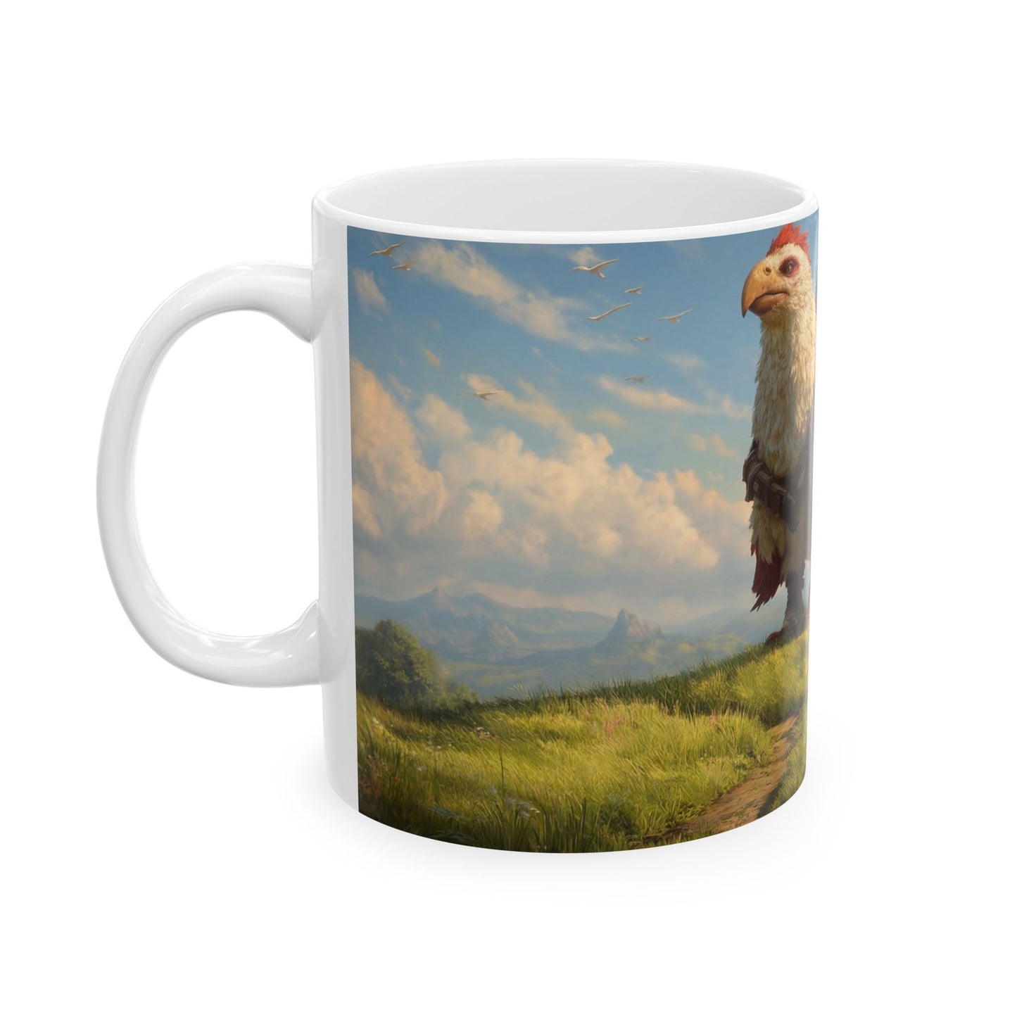 Skybound Sentinel Ceramic Mug, (11oz, 15oz) – White Eagle with Red Crest