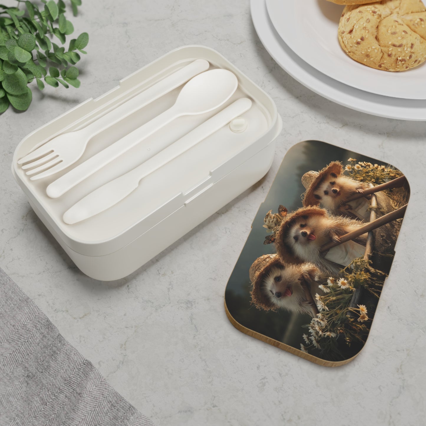 Three Hedgehog Rowers Bento Lunch Box – Golden Hour Pond Adventure