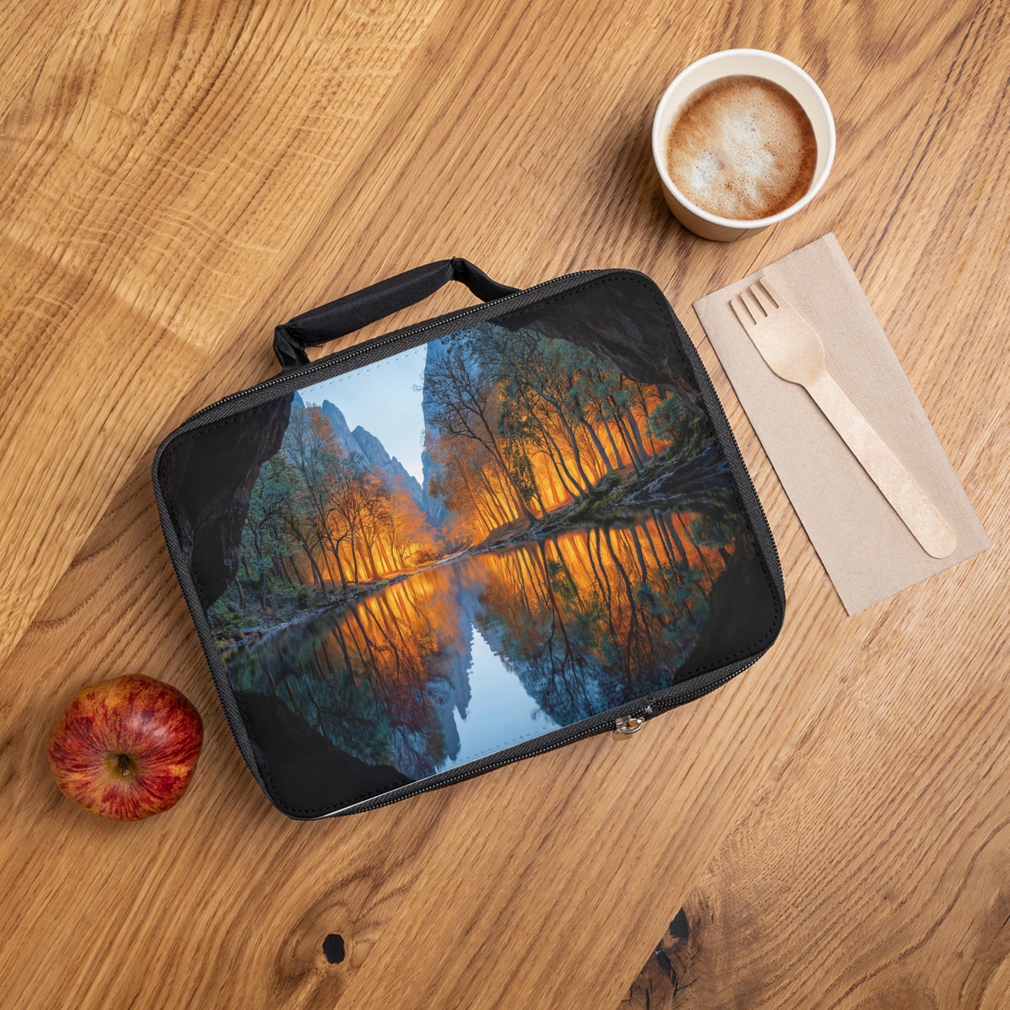 Cave Portal Lunch Bag – Golden Forest Reflections at Dawn