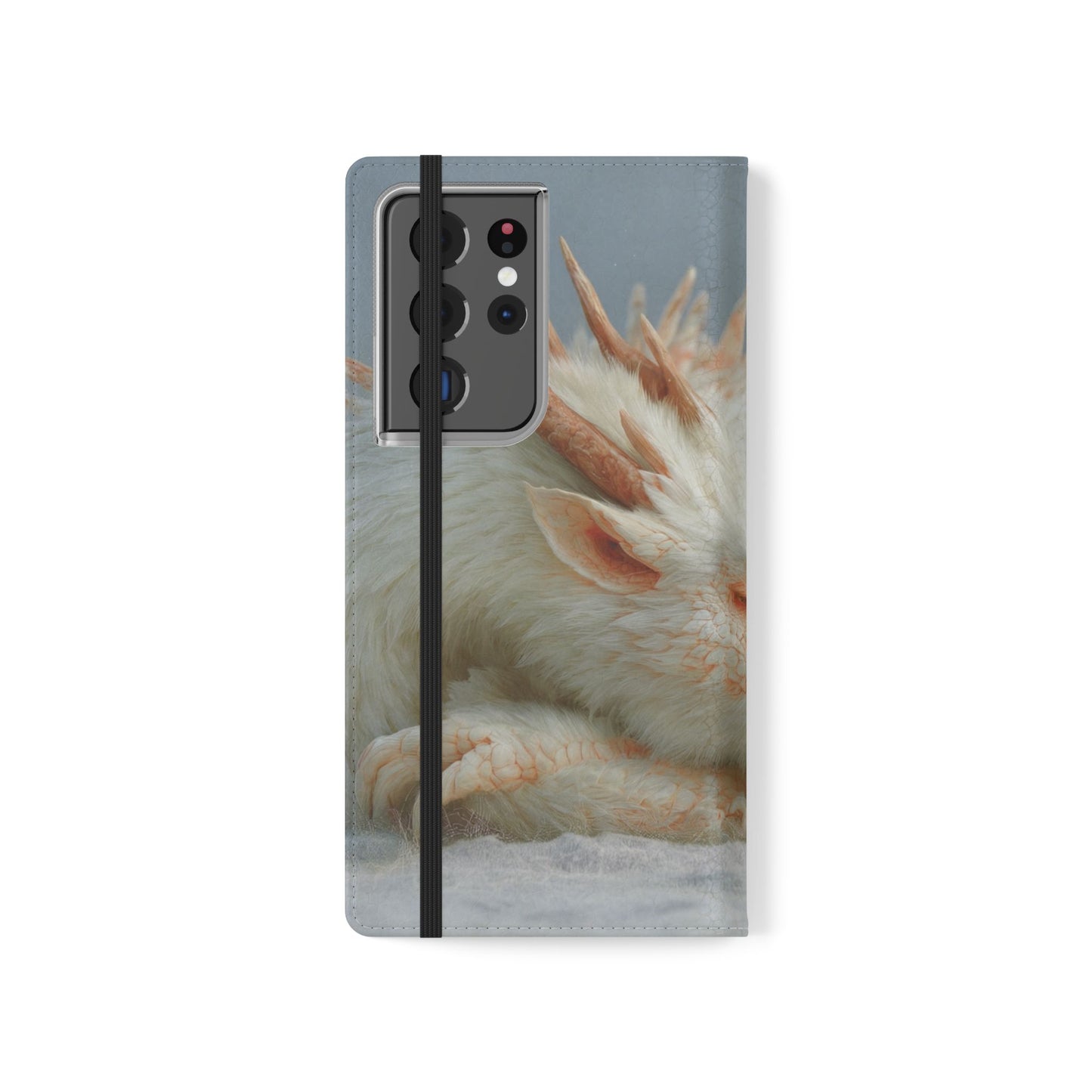 Sleeping Child and Dragon Flip Cases – Snowy Guardian Embrace
