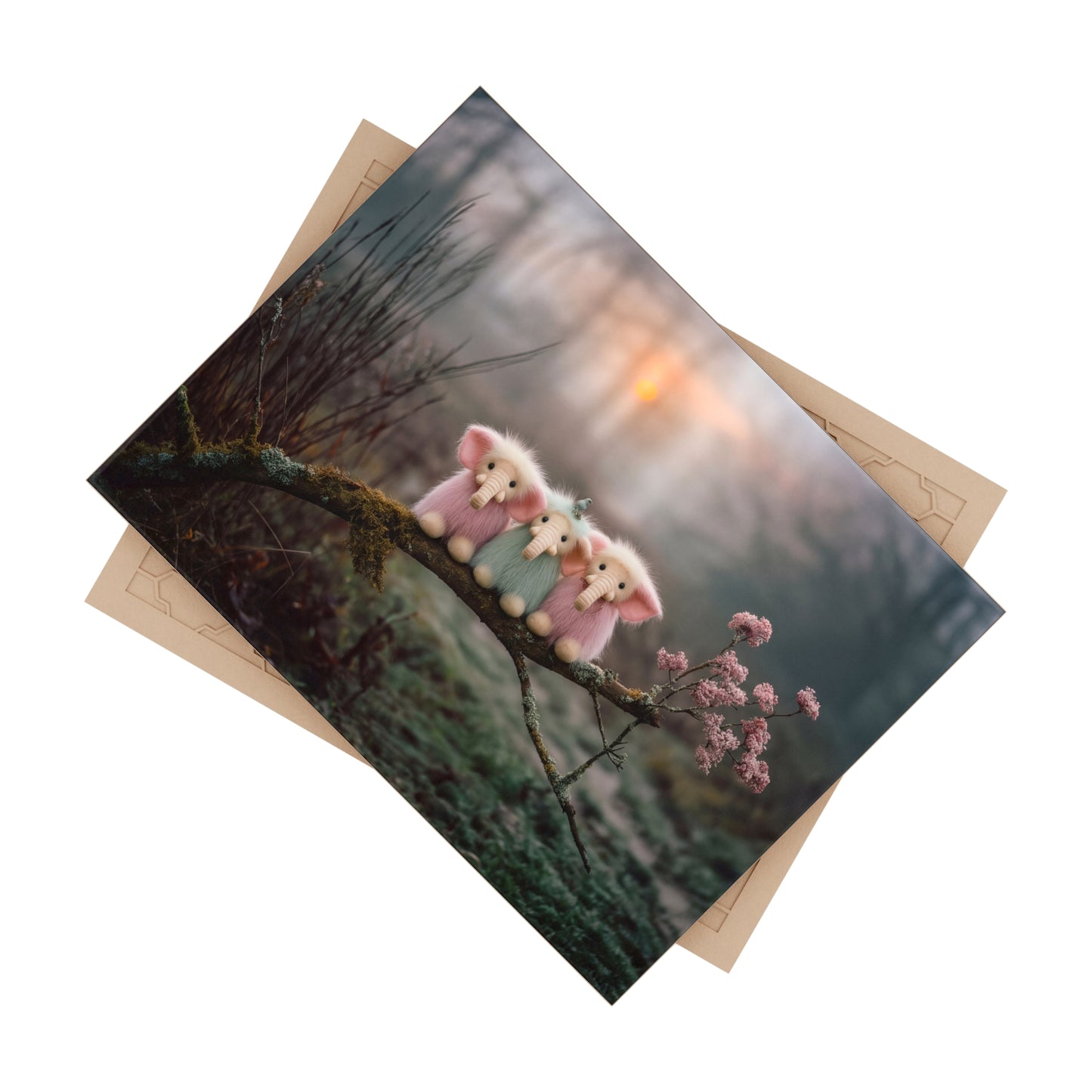 Three Furry Elephant Friends Ceramic Photo Tile – Sunset Grove Whispers