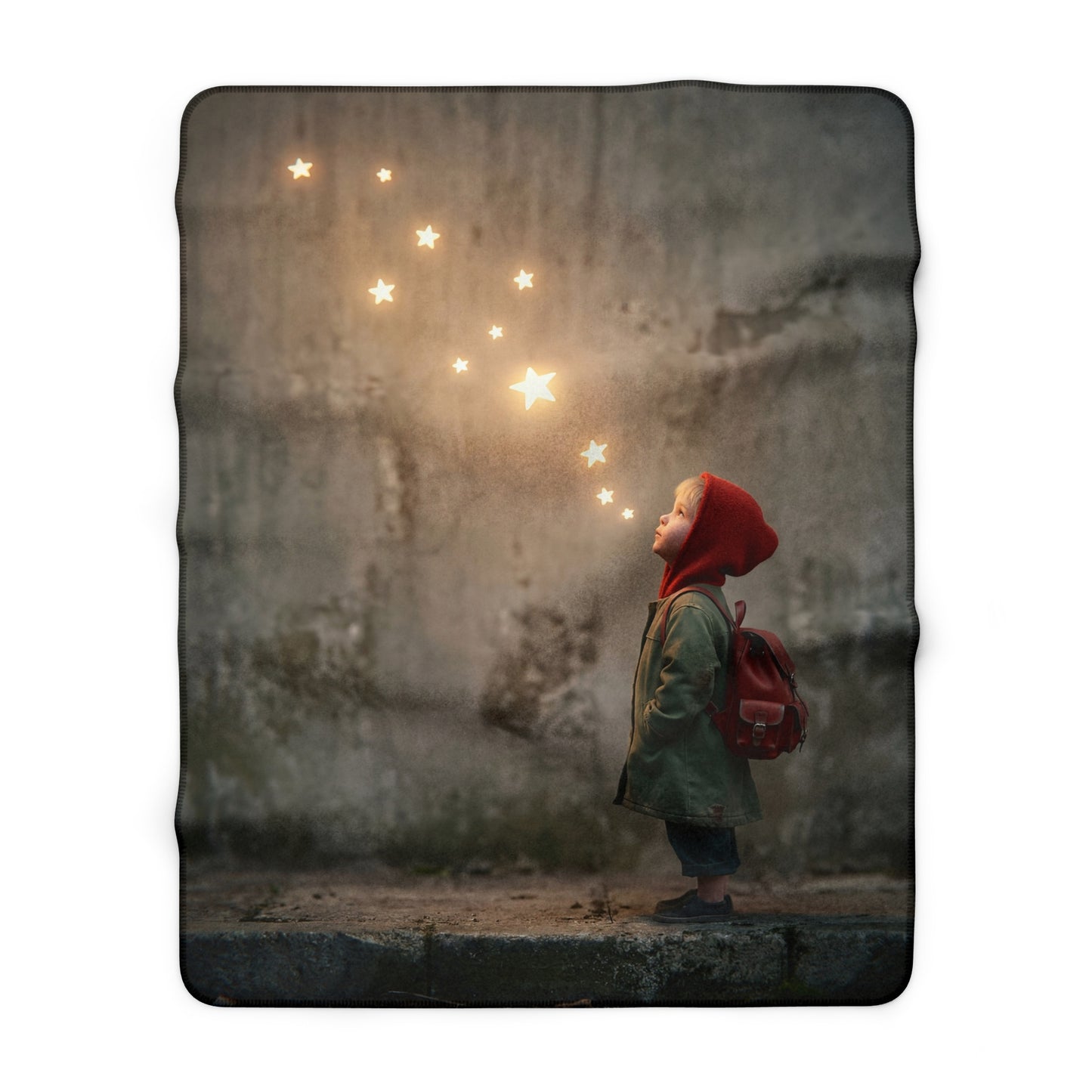 Star-Seeker Sherpa Fleece Blanket – Warm Glow Against Weathered Stone